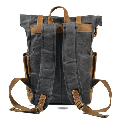 Deepkee Leather-Canvas Outdoor Travel Backpack # 9108