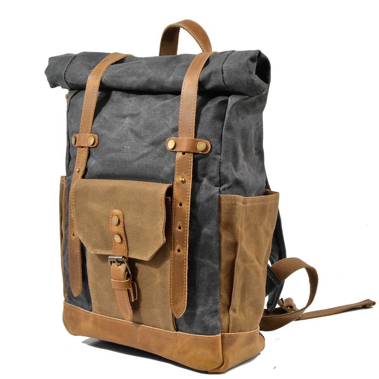 Deepkee Leather-Canvas Outdoor Travel Backpack # 9108