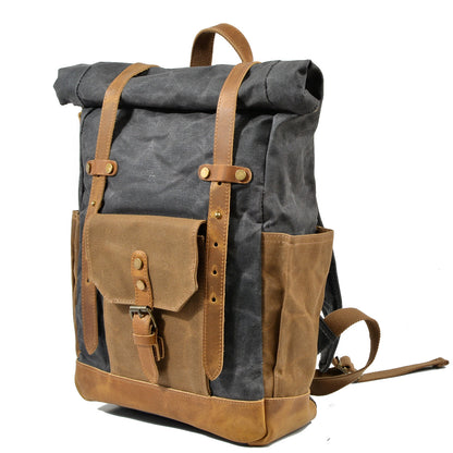 Deepkee Leather-Canvas Outdoor Travel Backpack # 9108