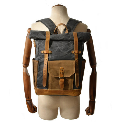 Deepkee Leather-Canvas Outdoor Travel Backpack # 9108