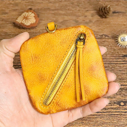 Cowhide vegetable tanned leather simple compact zipper coin purse organizer #SG123