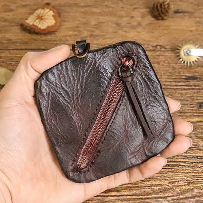 Cowhide vegetable tanned leather simple compact zipper coin purse organizer #SG123