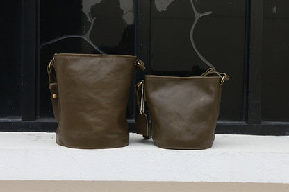 Vegetable Tanned Cowhide Leather Tote Bucket Bag #KM-019