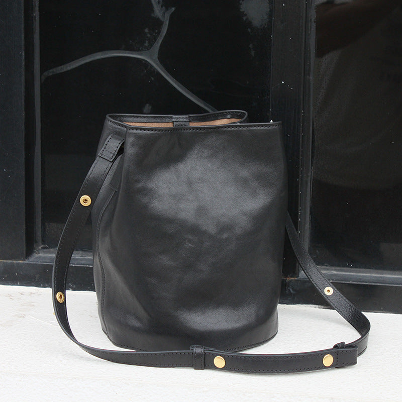 Vegetable Tanned Cowhide Leather Tote Bucket Bag #KM-019