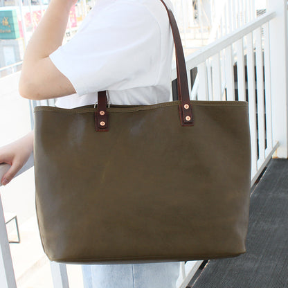 Vegetable Tanned Leather Cowhide Large Capacity Shopping Shoulder Bag KM-5276