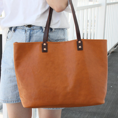 Vegetable Tanned Leather Cowhide Large Capacity Shopping Shoulder Bag KM-5276