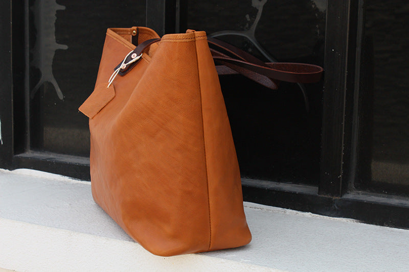 Vegetable Tanned Leather Cowhide Large Capacity Shopping Shoulder Bag KM-5276