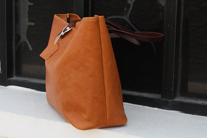 Vegetable Tanned Leather Cowhide Large Capacity Shopping Shoulder Bag KM-5276