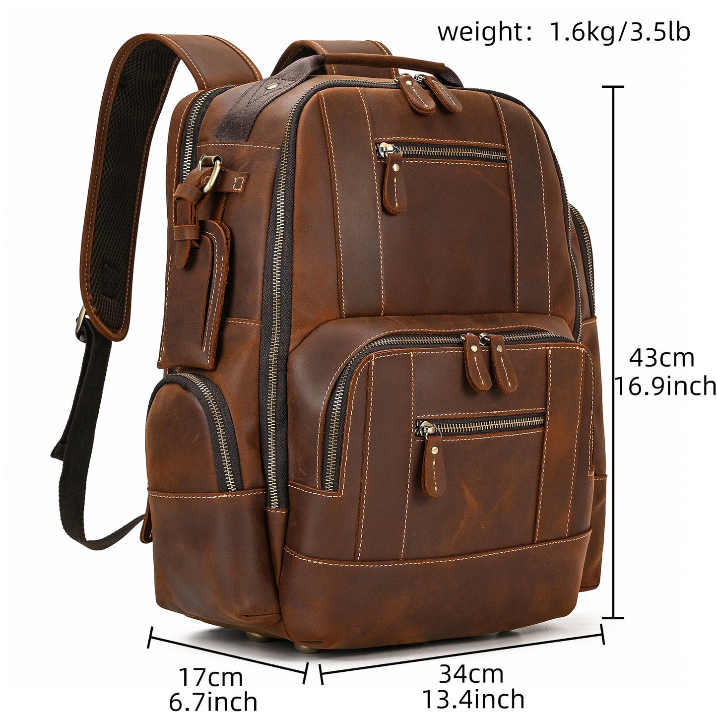 Dwight 18'' Cowhide Laptop Rucksack Backpack No9517