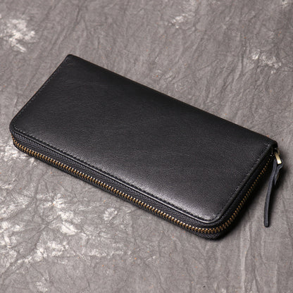 DEEPKEEE HANDMADE | Oily Leather Rectangular Zipper Wallet No.J027