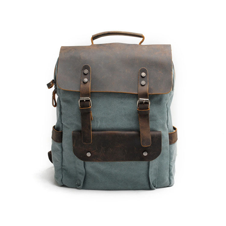 Vintage Waxed Canvas Backpack, Waterproof Rucksack # 8064K_1