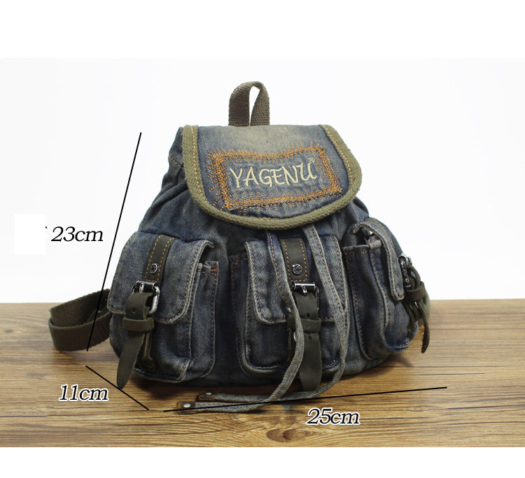 Vintage Denim Blue Womens Backpack School Backpacks Blue Denim Laptop Backpack For Womens