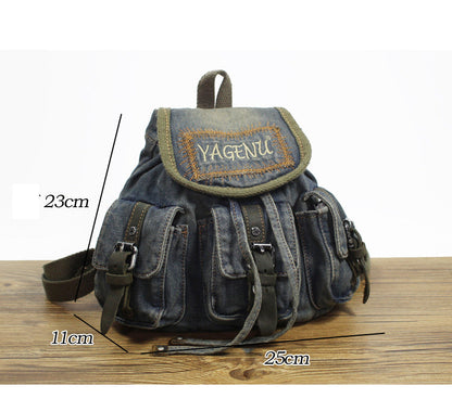 Vintage Denim Blue Womens Backpack School Backpacks Blue Denim Laptop Backpack For Womens