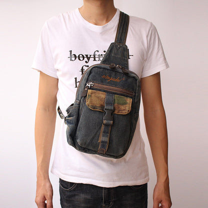 Vintage Blue Denim Mens Sling Bags Chest Bag Cool Blue Denim Sling Bag For Men