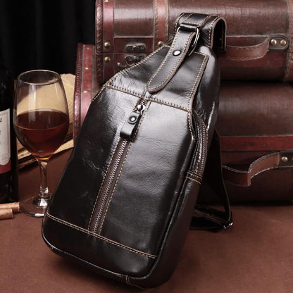 Tan Leather Men's Sling Bag Chest Bag Tan One shoulder Backpack Sling Pack For Men