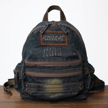 Denim Blue Womens Backpack School Backpacks Blue Vintage Denim Backpack For Women