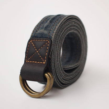 Slim Mens Double Loops Denim Belts Denim Blue Belts Vintage Denim Belt For Men Women