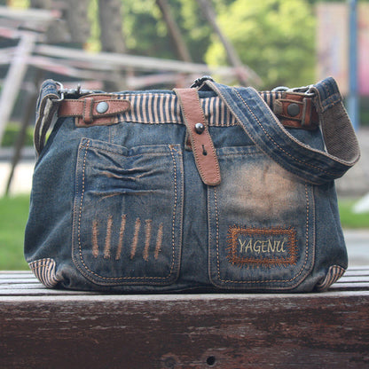 Blue Denim Side Bag Womens Denim Messenger Bags Vintage Denim Crossbody Bag For Men