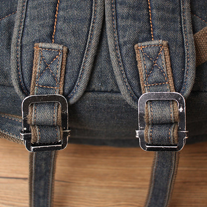 Vintage Denim Blue Mens Backpack School Backpack Blue Denim Laptop Backpack For Men