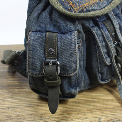 Vintage Denim Blue Womens Backpacks School Backpacks Blue Denim Laptop Backpack For Womens