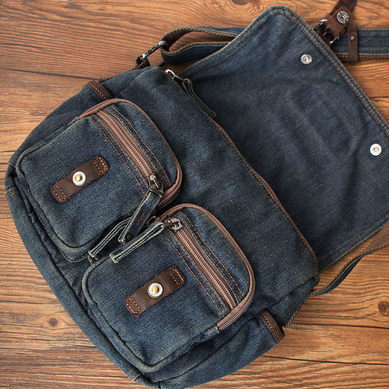 Blue Denim Mens Small Side Bag Denim Small Messenger Bag Vintage Denim Crossbody Bag For Women