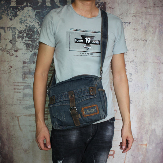 Blue Denim Small Messenger Bags Denim Small Side Bag Vintage Small Crossbody Bag For Men