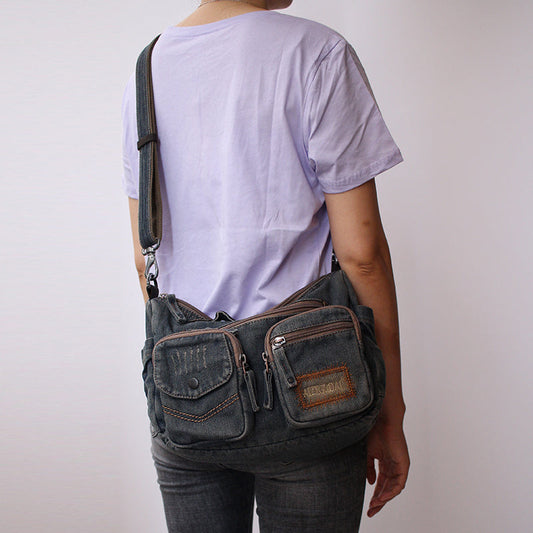 Blue Denim Side Bag Mens Denim Messenger Bag Vintage Denim Crossbody Bag For Women