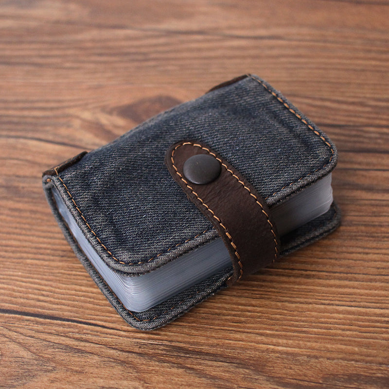 Blue Denim Bifold Mens Card Wallet Denim Card Holders Card Wallet For Women