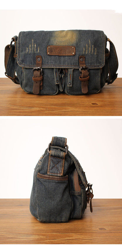 Blue Denim Mens Small Side Bag Denim Small Messenger Bag Vintage Denim Crossbody Bag For Women