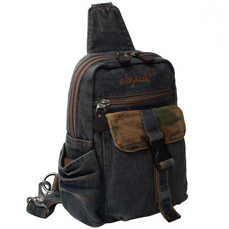 Vintage Blue Denim Mens Sling Bags Chest Bag Cool Blue Denim Sling Bag For Men