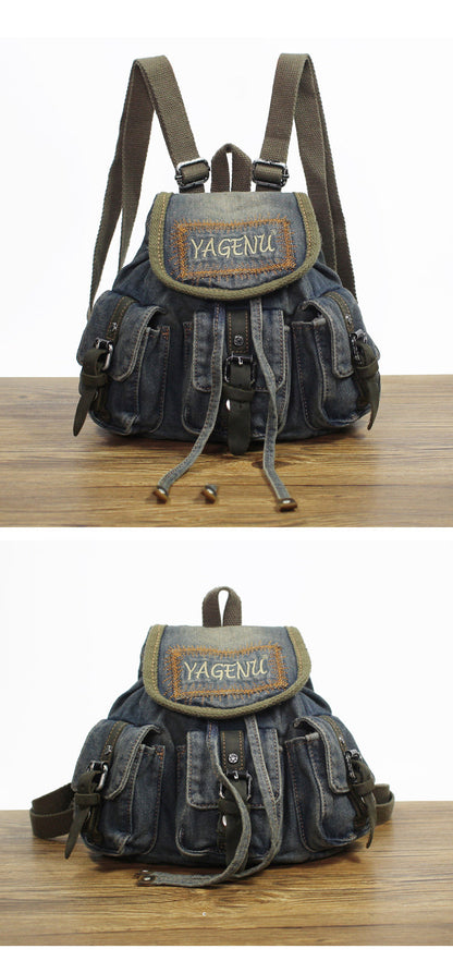 Vintage Denim Blue Womens Backpack School Backpacks Blue Denim Laptop Backpack For Womens