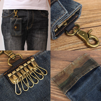 Vintage Denim Mens Keys Wallet Denim Key Holders With Belt Clip for Women