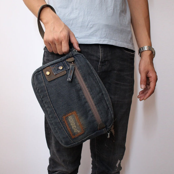 Blue Denim Mens Clutch bag Small Shoulder Bags Denim Small Messenger Bag For Men