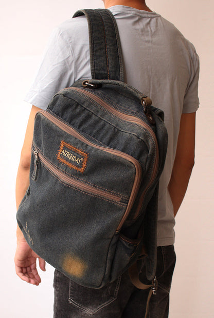 Vintage Denim Blue Mens Backpacks School Backpacks Blue Denim Laptop Backpack For Men