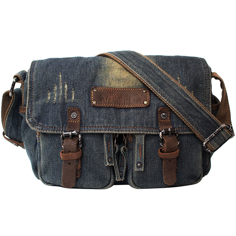 Blue Denim Mens Small Side Bag Denim Small Messenger Bag Vintage Denim Crossbody Bag For Women