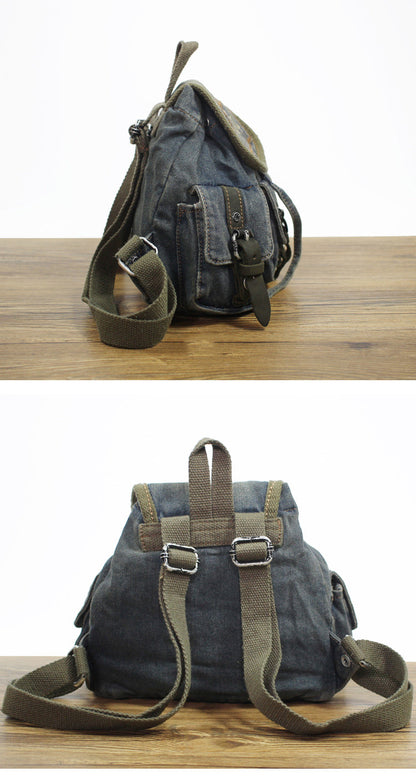 Vintage Denim Blue Womens Backpack School Backpack Blue Denim Laptop Backpacks For Womens