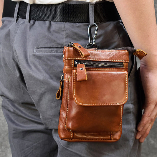 Brown Leather Belt Pouch Mens Shoulder Bag Waist Bag BELT BAG Cell Phone Holster For Men