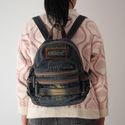 Denim Womens Backpack School Backpacks Vintage Denim Blue Backpacks For Women