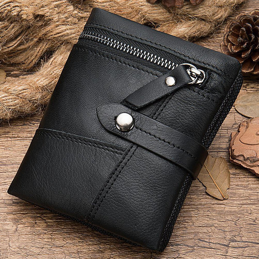 Cool Leather Mens Small Wallet billfold Brown Bifold Wallet Black Multi-card Front Pocket Wallet for Men