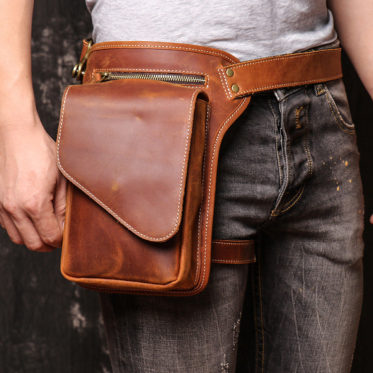 Mens Leather Thigh Bag Fanny Pack for Men Drop Leg Bag Brown Bum Bag Waist Bags