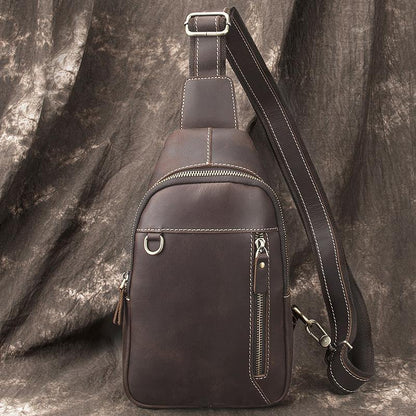 Simple Black Leather Sling Backpack Mens Sling Bag Vintage Sling Pack For Men