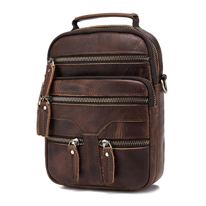 Leather Mens Small Vertical Courier Bag Shoulder Bag Side Bag Brown Courier Bag for Men