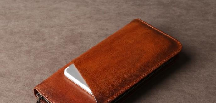 Genuine Leather Mens Cool Long Leather Wallet Cards Phone Zipper Clutch Wristlet Wallet for Men