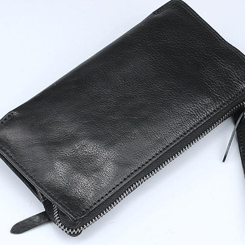 Handmade Leather Mens Cool Long Leather Wallet Zipper Clutch Wristlet Wallet for Men