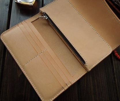 Handmade Leather Mens Clutch Wallet Cool Wallet Long Wallets for Men Women