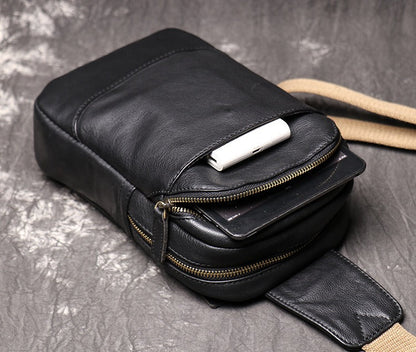 Cool Leather Sling Pack Black Leather Sling Bag Cool Sling Crossbody Packs For Men