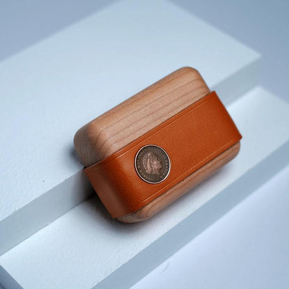 Handmade Sea Blue Leather Wood AirPods Pro Case Custom Leather AirPods Pro Case Airpod Case Cover