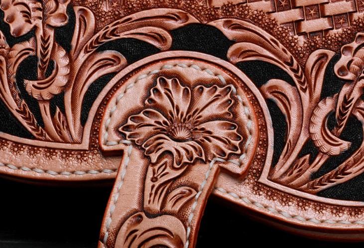 Handmade Leather Tooled Floral Mens Clutch Wallet Cool Wallet Long Wallets for Men Women