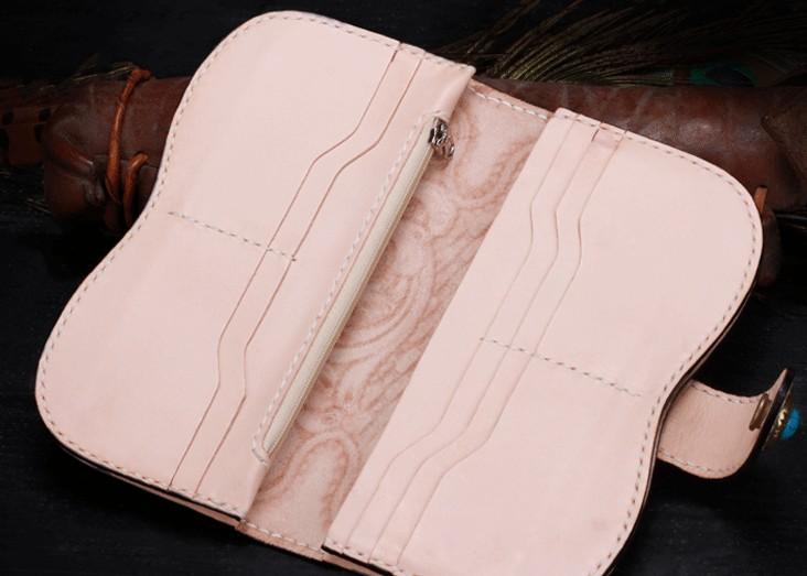 Handmade Leather Tooled Floral Mens Clutch Wallet Cool Wallet Long Wallets for Men Women