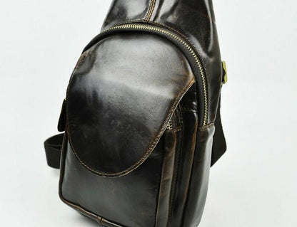 Vintage Leather Mens Sling Bag One Shoulder Backpack Chest Bag Sling Backpack for men